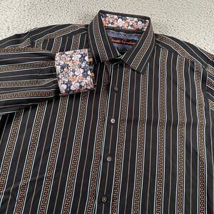 Robert Graham Shirt Mens XL Striped Long Sleeve Button Up Black Paisley Cuffs